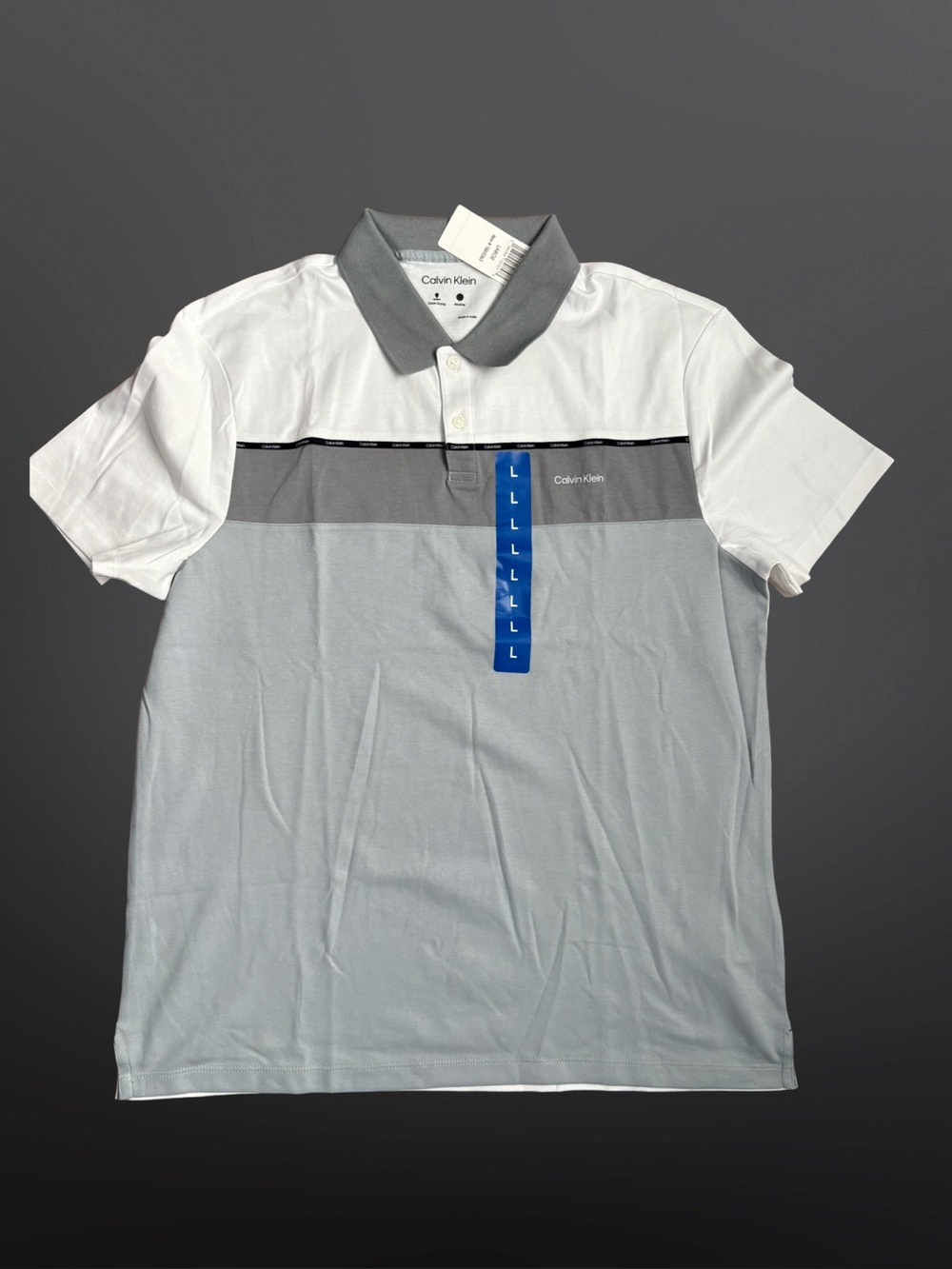 Calvin Klein Men's White, Gray  Colorblock Polo Size L.